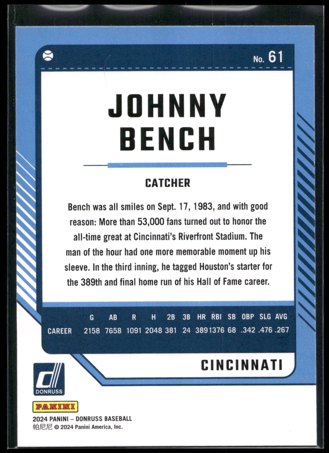 2024 Donruss #61 Johnny Bench