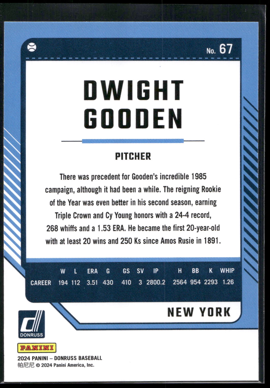2024 Donruss #67 Dwight Gooden