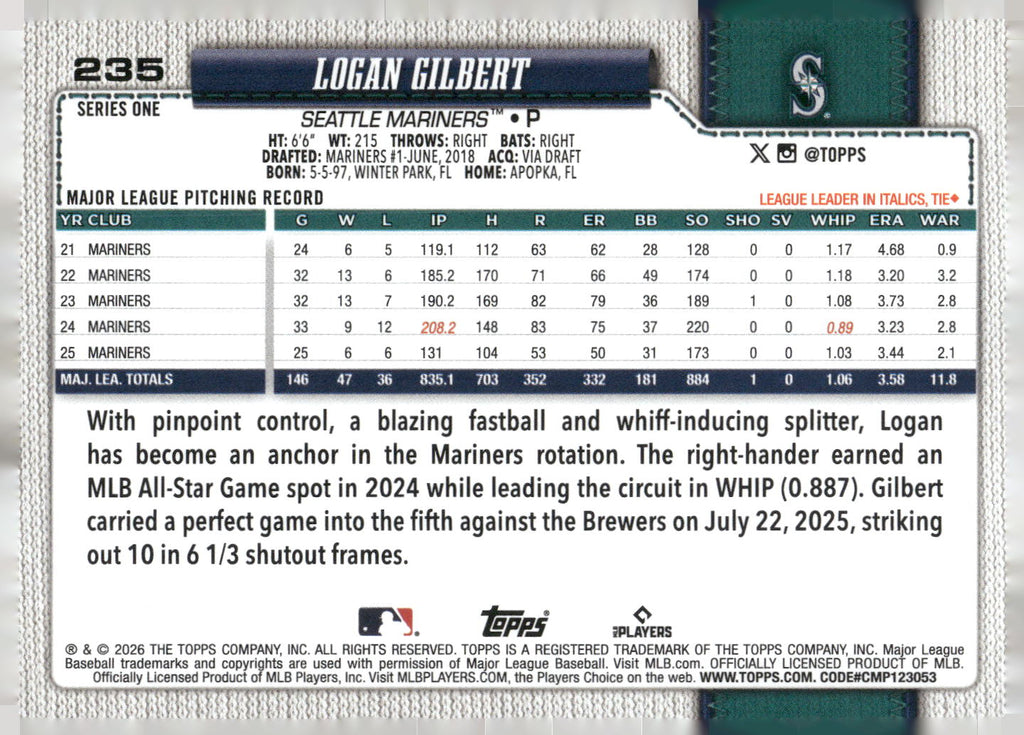 2026 Topps #235 Logan Gilbert