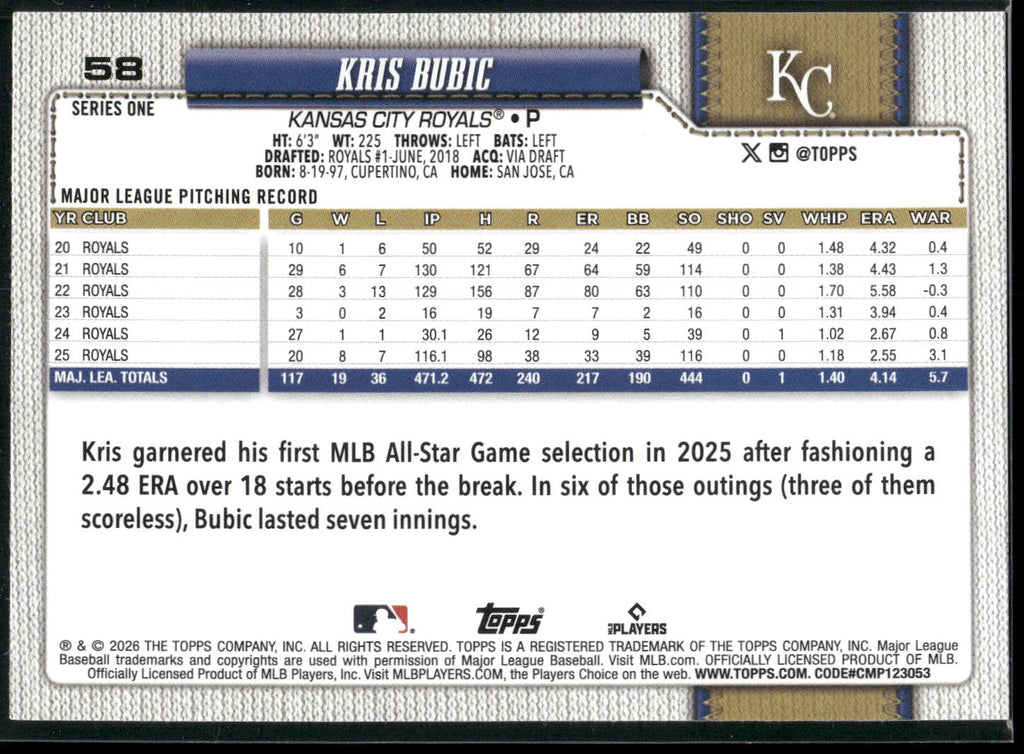 2026 Topps #58 Kris Bubic