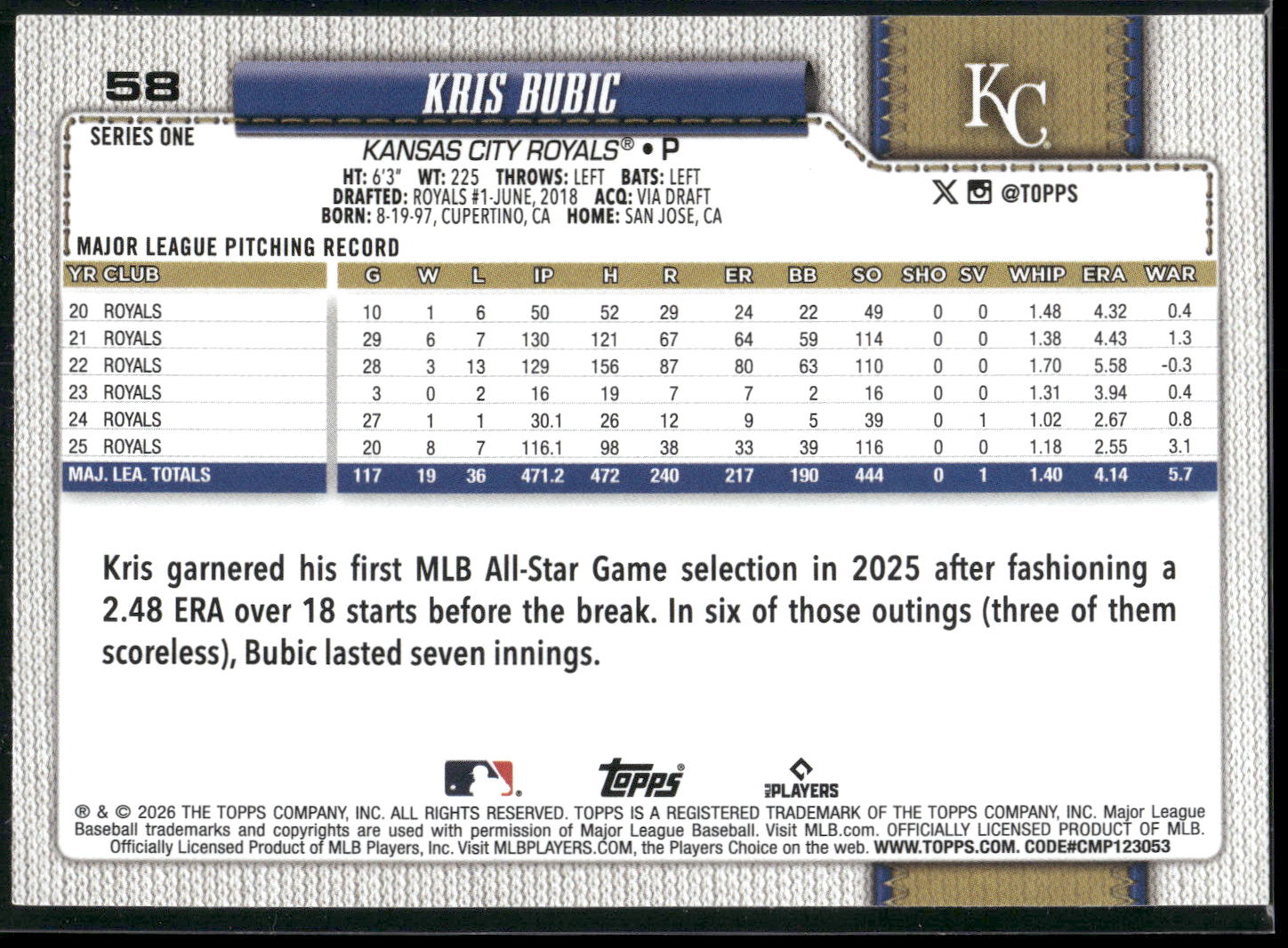 2026 Topps #58 Kris Bubic
