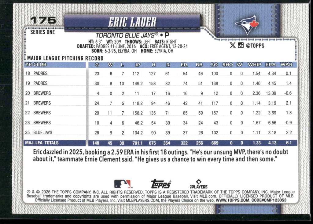 2026 Topps #175 Eric Lauer