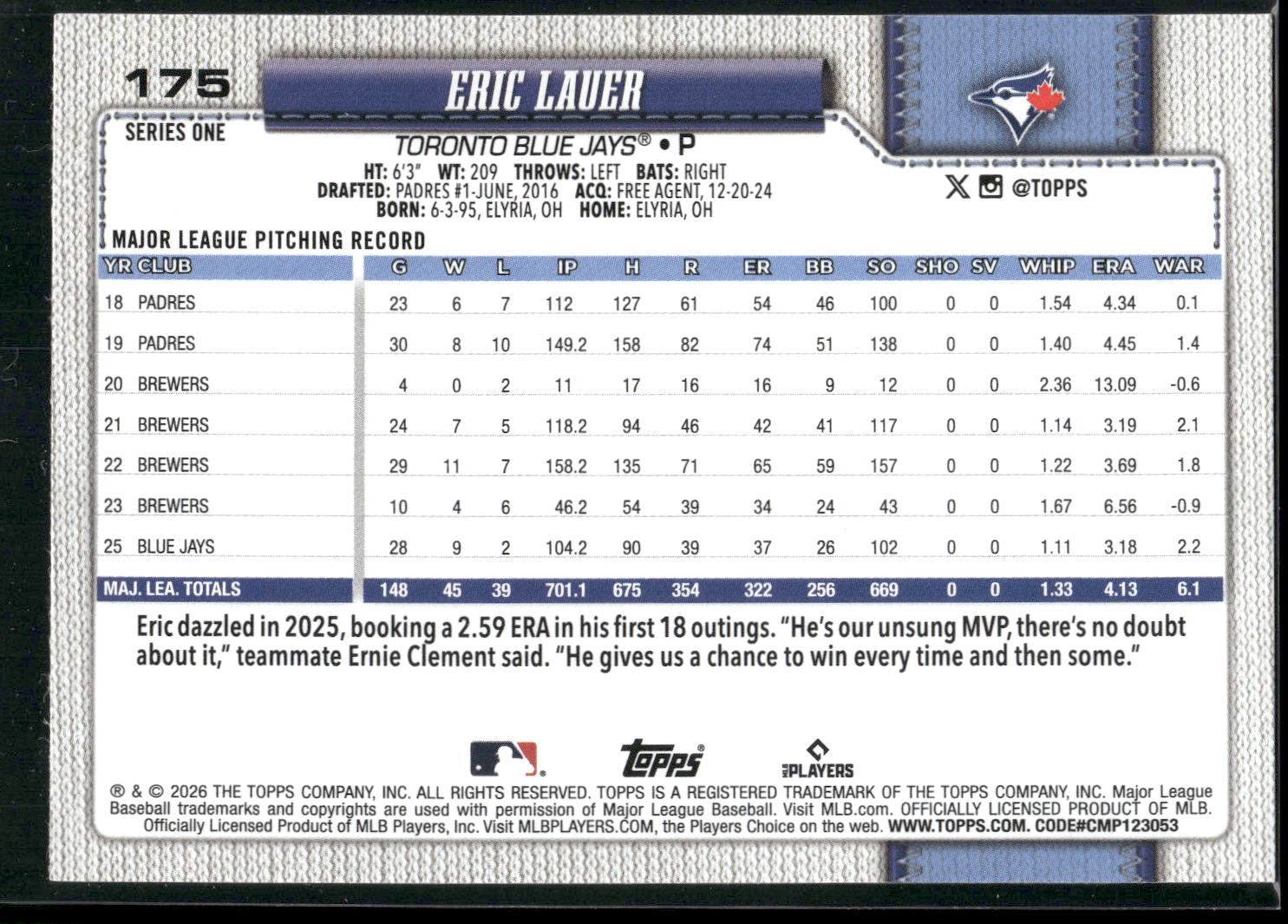 2026 Topps #175 Eric Lauer