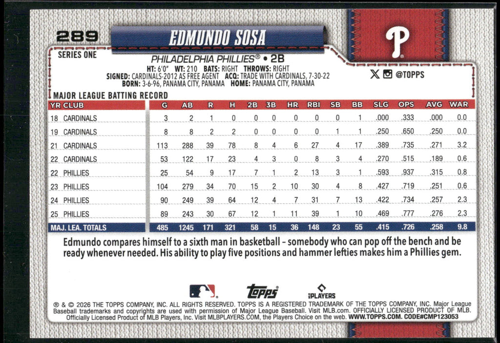 2026 Topps #289 Edmundo Sosa