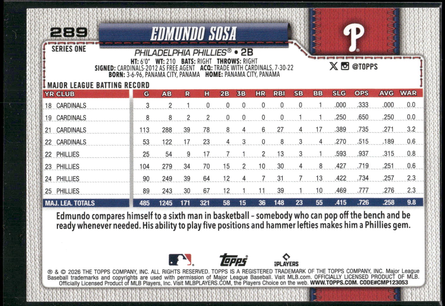 2026 Topps #289 Edmundo Sosa
