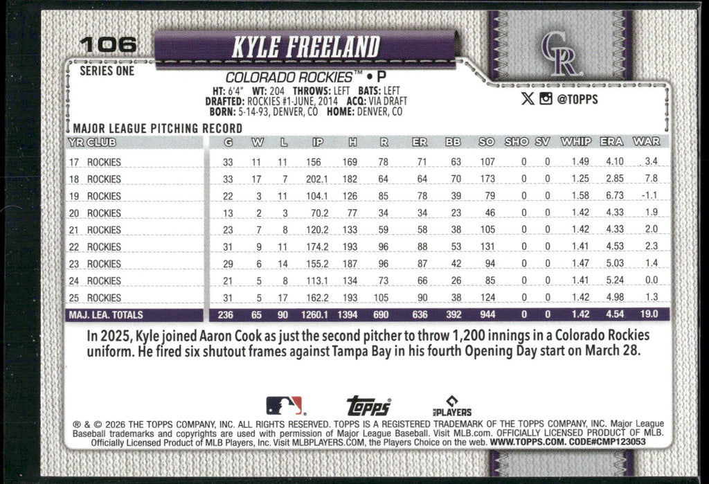 2026 Topps #106 Kyle Freeland