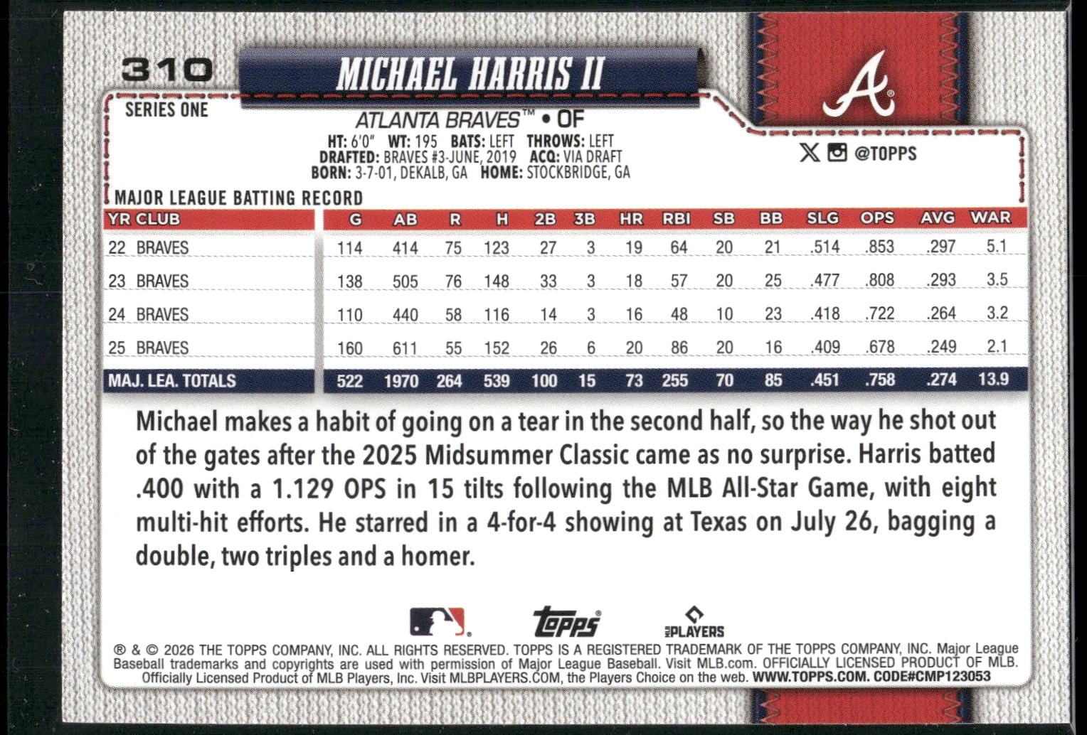 2026 Topps #310 Michael Harris II