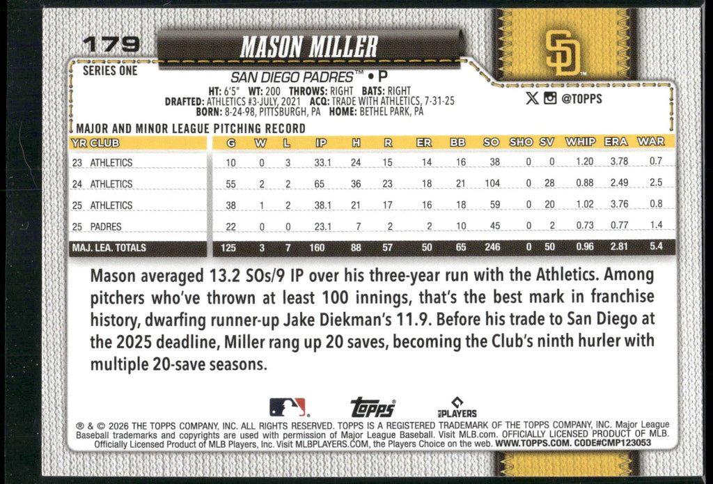 2026 Topps #179 Mason Miller