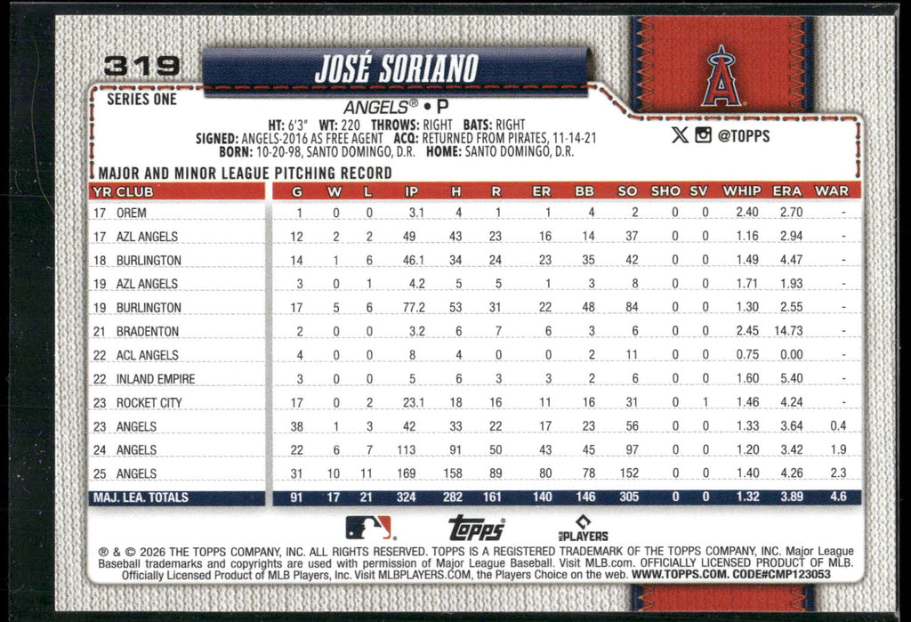 2026 Topps #319 José Soriano