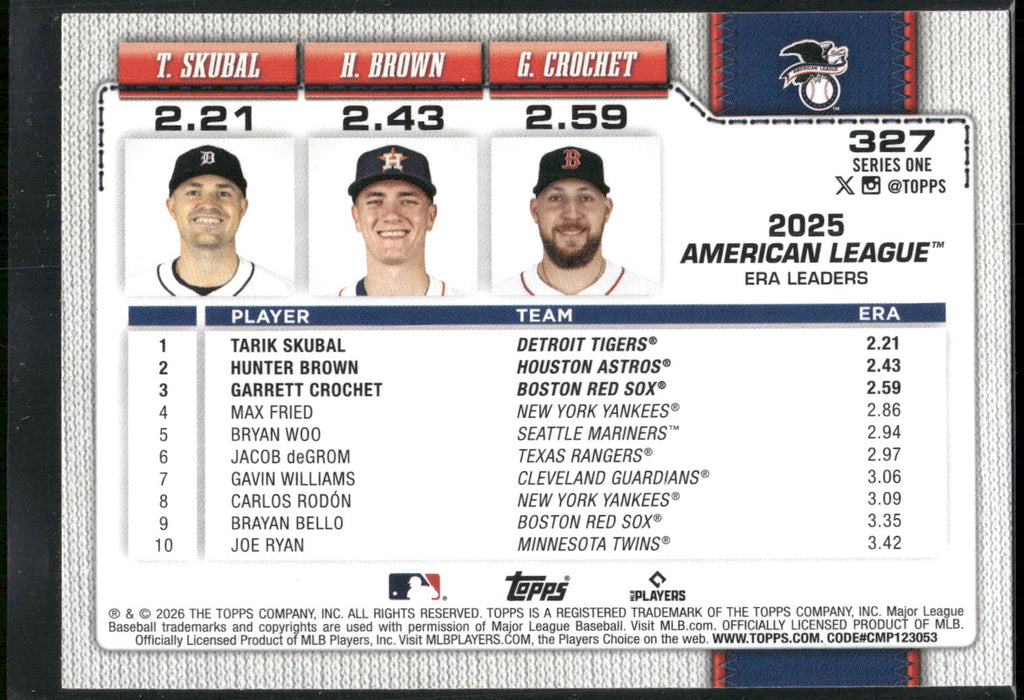 2026 Topps #327 (Tarik Skubal / Hunter Brown / Garrett Crochet)