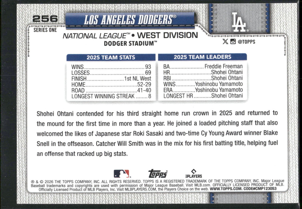 2026 Topps #256 Los Angeles Dodgers