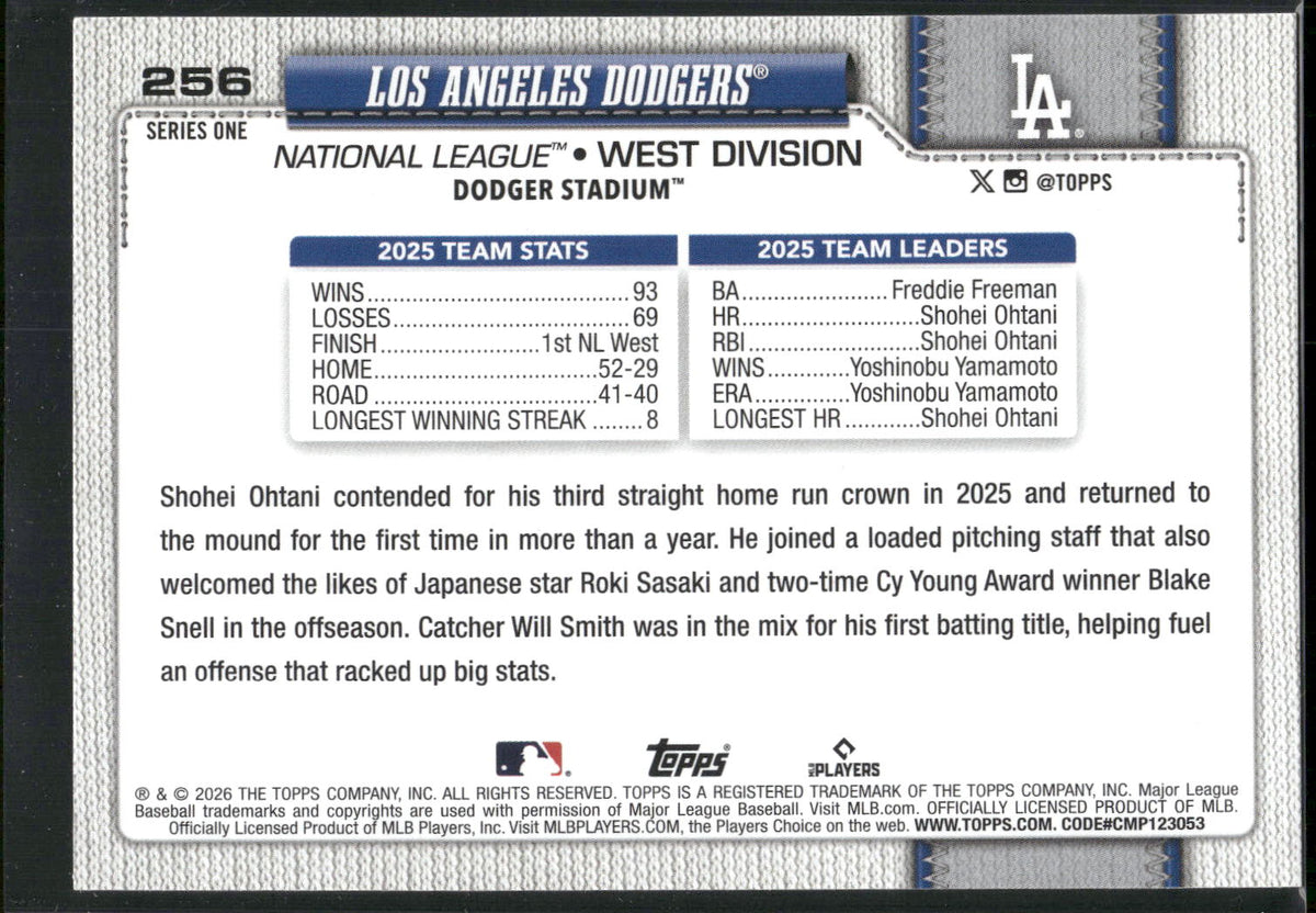 2026 Topps #256 Los Angeles Dodgers