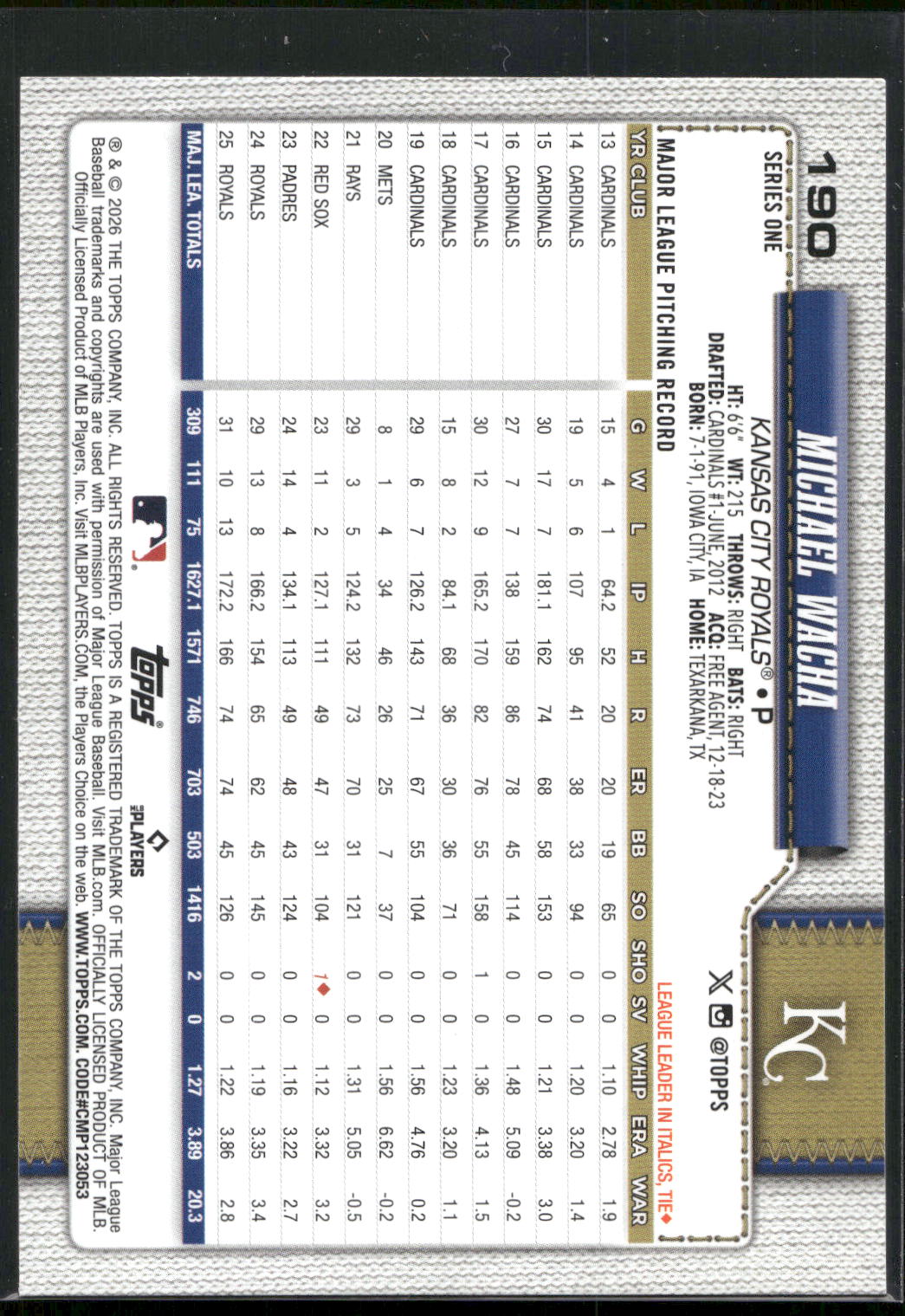 2026 Topps #190 Michael Wacha