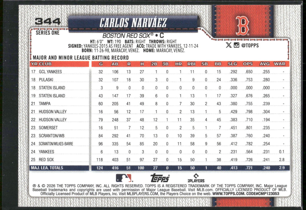 2026 Topps #344 Carlos Narváez