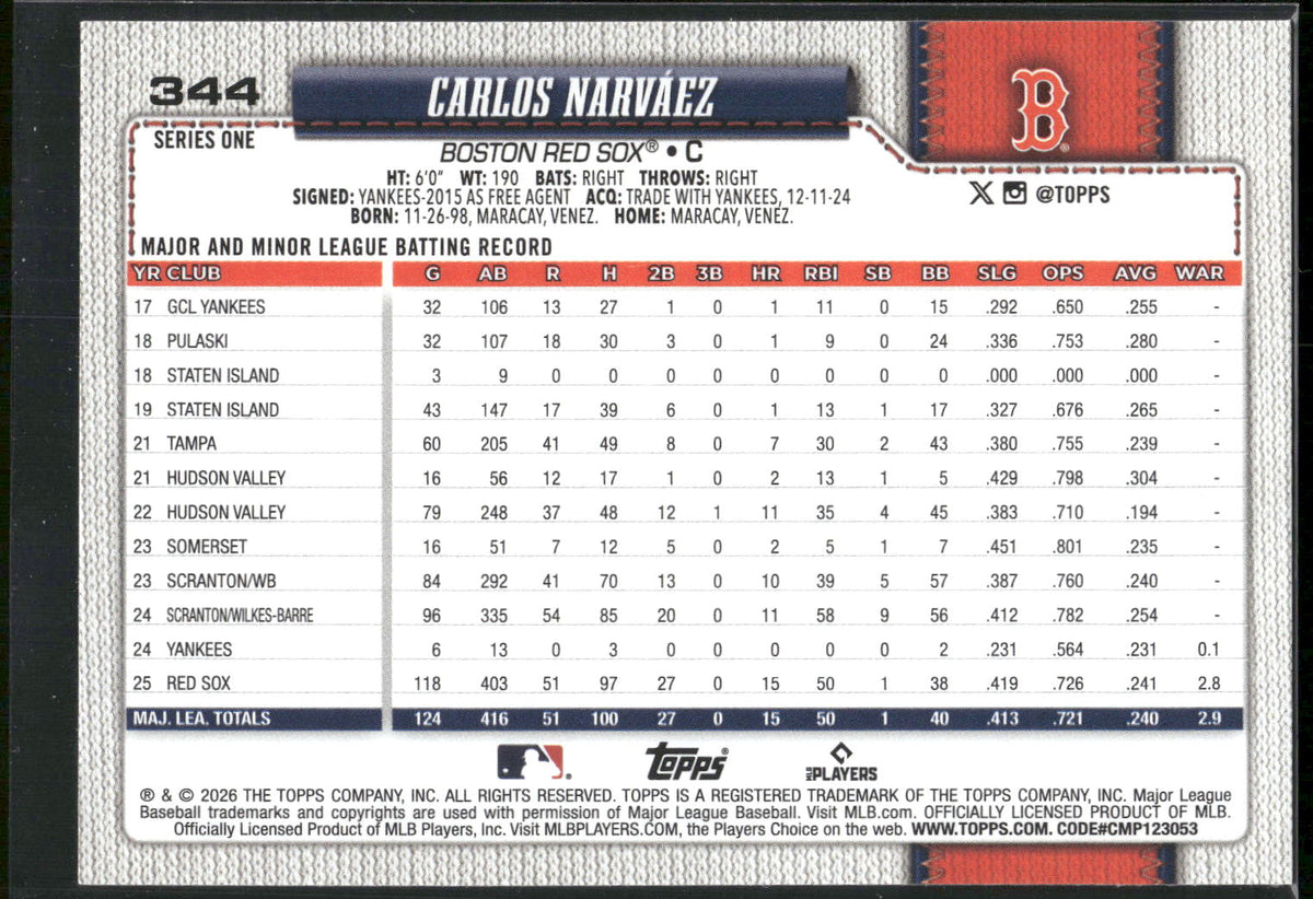 2026 Topps #344 Carlos Narváez