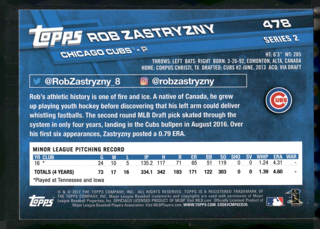 2017 Topps #478 Rob Zastryzny
