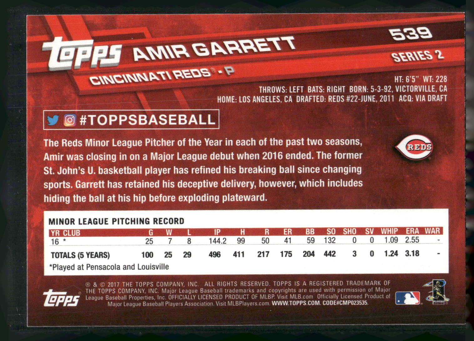 2017 Topps #539 Amir Garrett