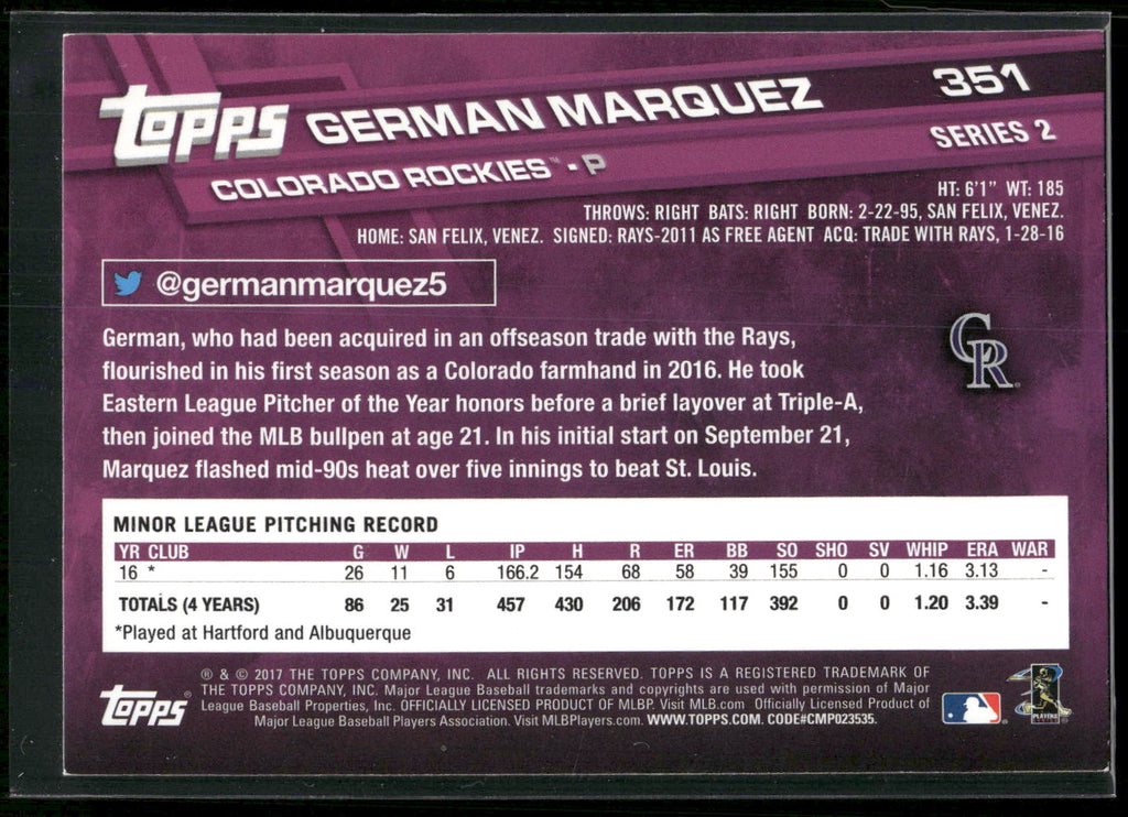 2017 Topps #351 German Marquez
