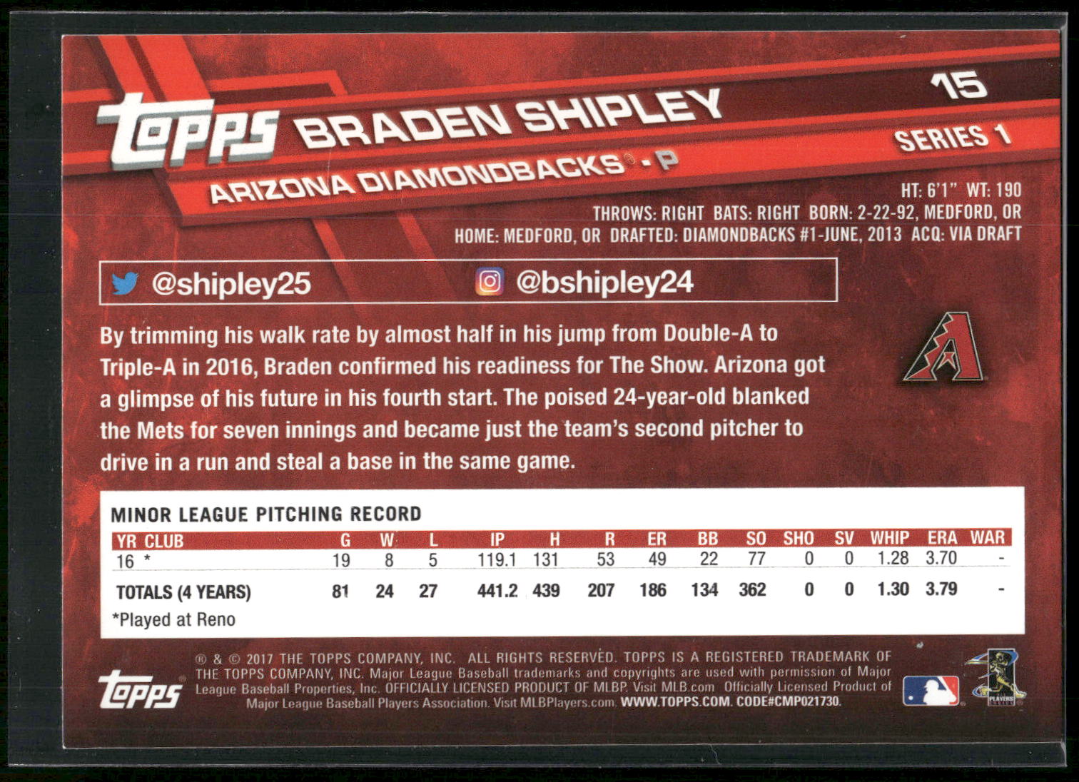 2017 Topps #15 Braden Shipley