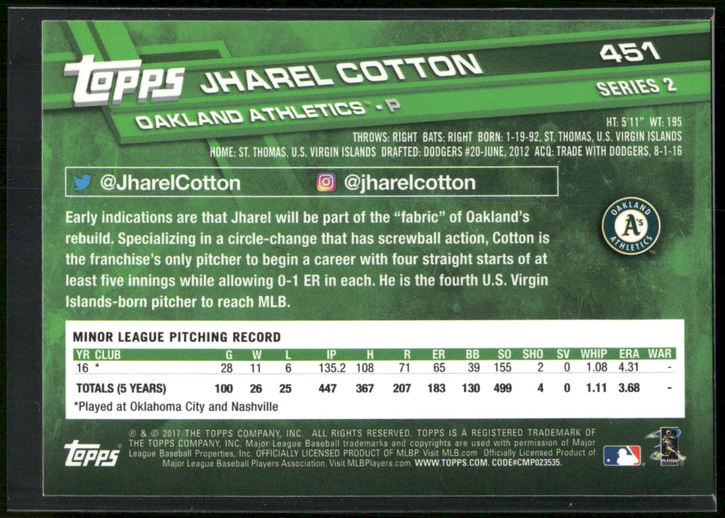2017 Topps #451 Jharel Cotton