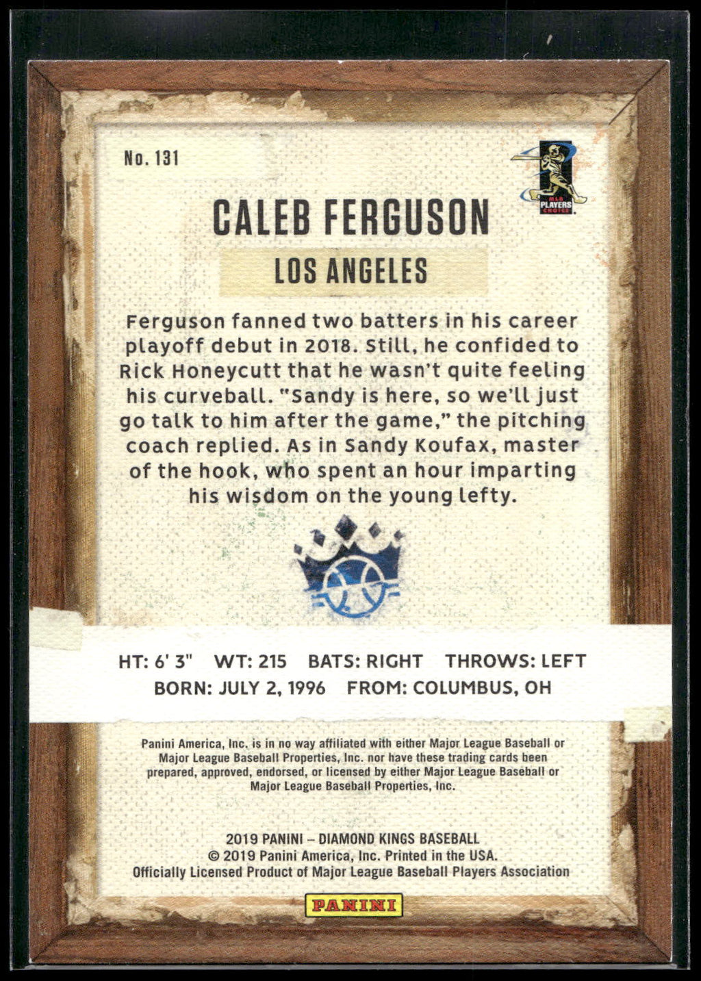 2019 Panini Diamond Kings #131 Caleb Ferguson