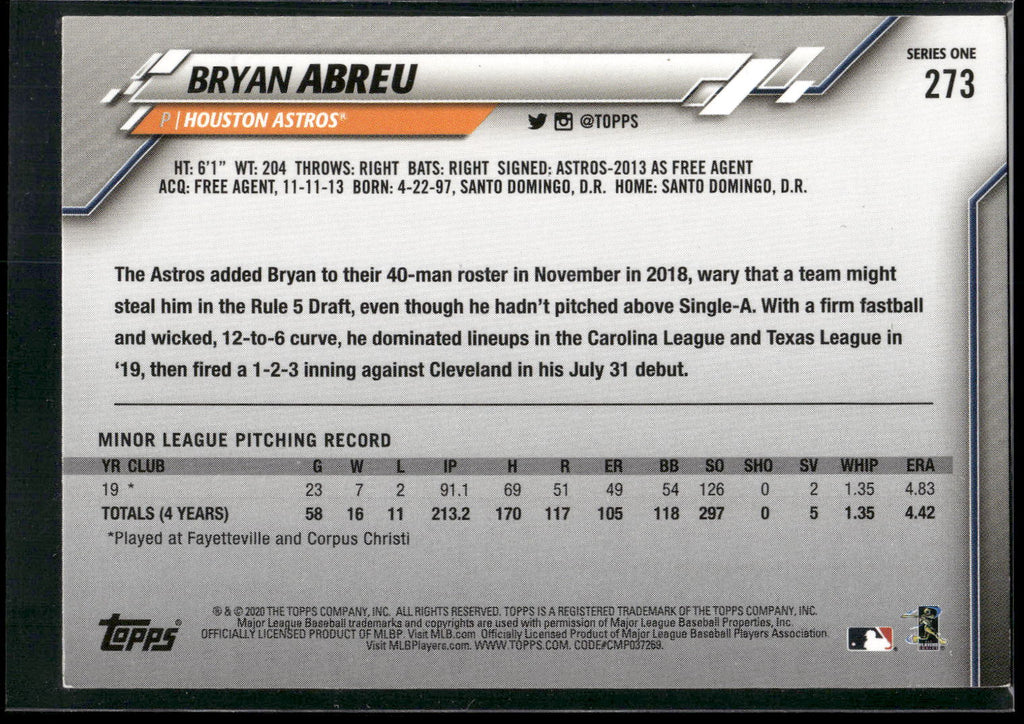 2020 Topps #273 Bryan Abreu