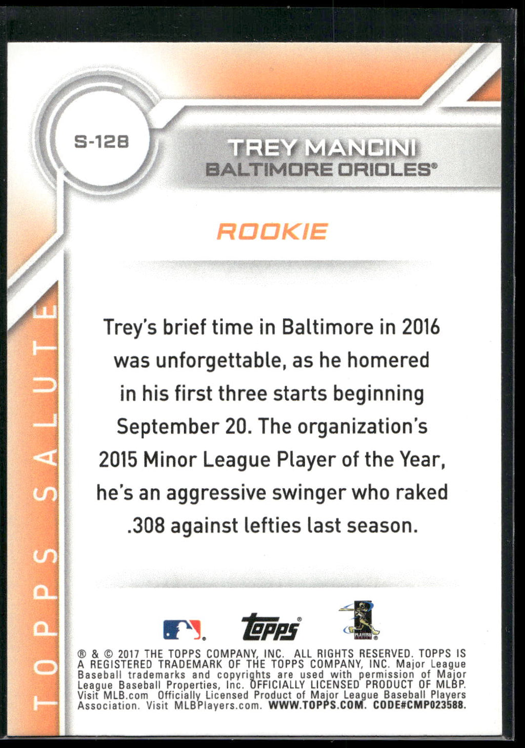 2017 Topps #S-128 Trey Mancini Salute