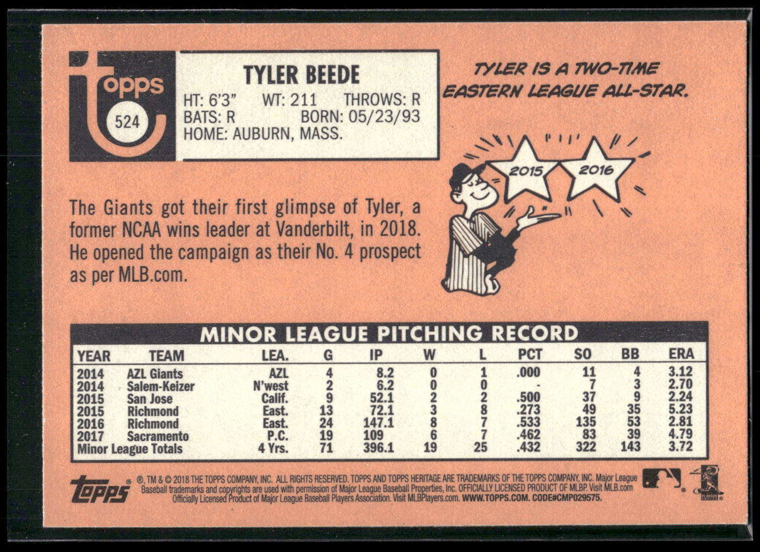 2018 Topps Heritage #524 Tyler Beede