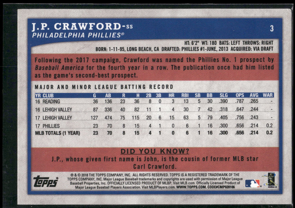 2018 Topps Big League #3 J.P. Crawford