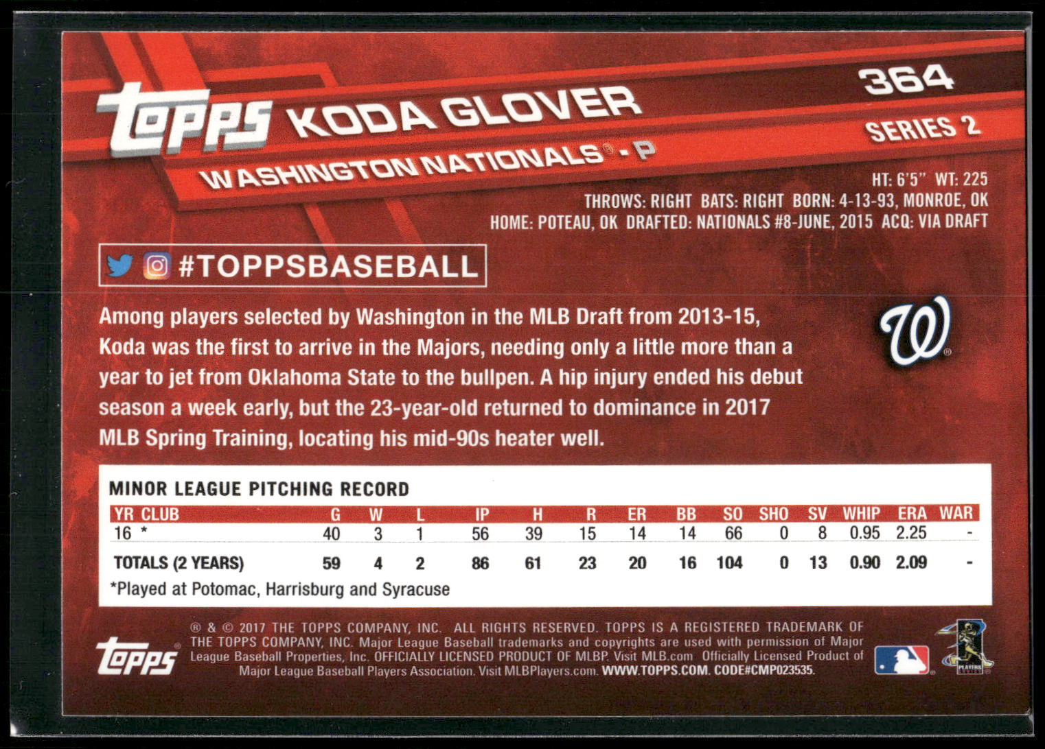 2017 Topps #364 Koda Glover