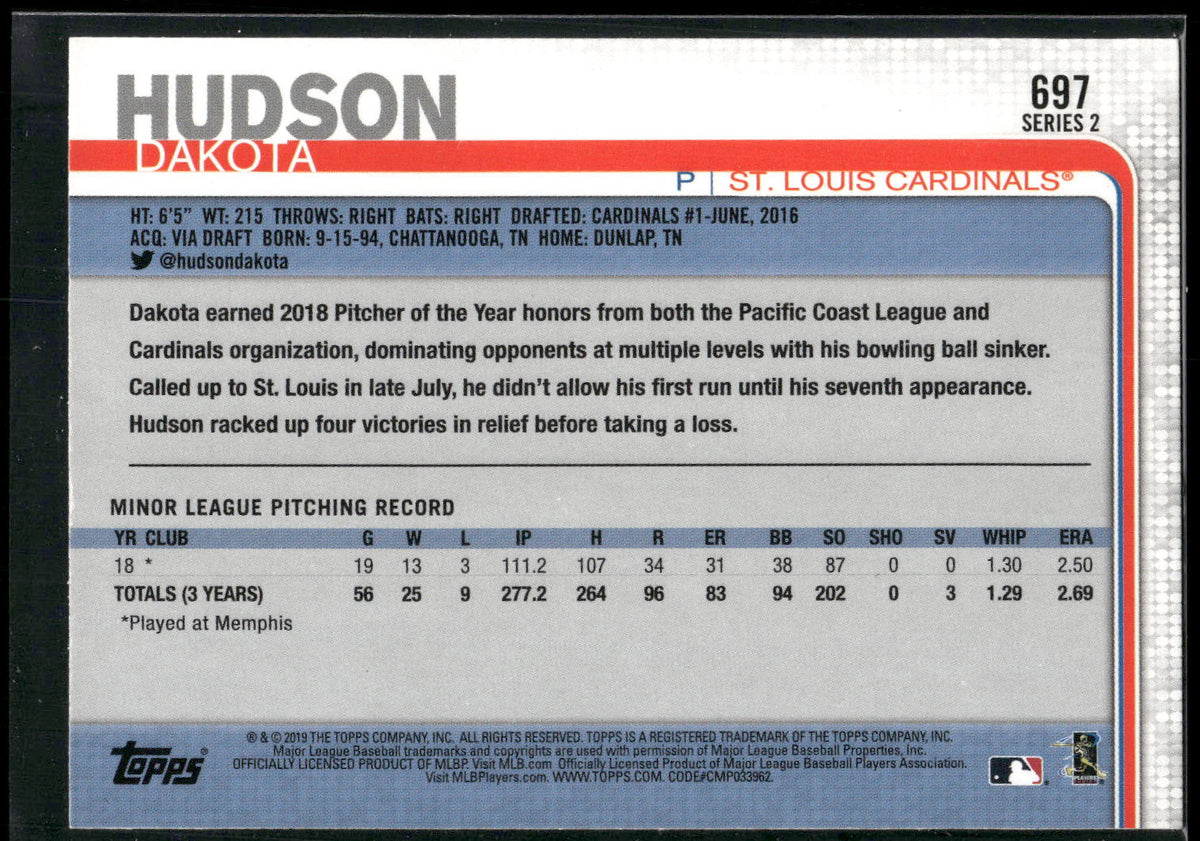 2019 Topps #697 Dakota Hudson