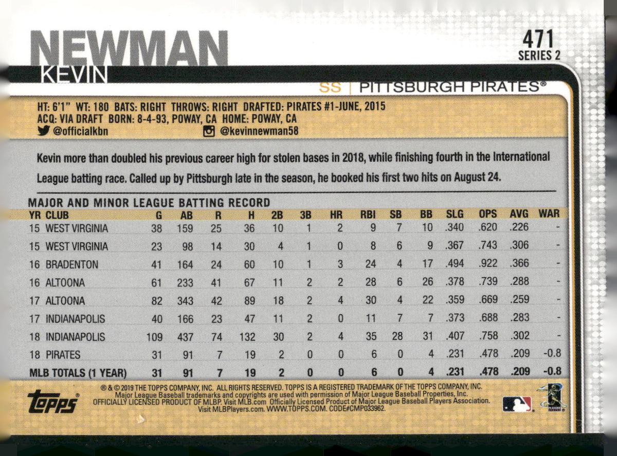 2019 Topps #471 Kevin Newman