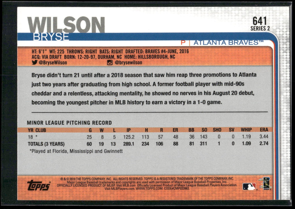 2019 Topps #641 Bryse Wilson