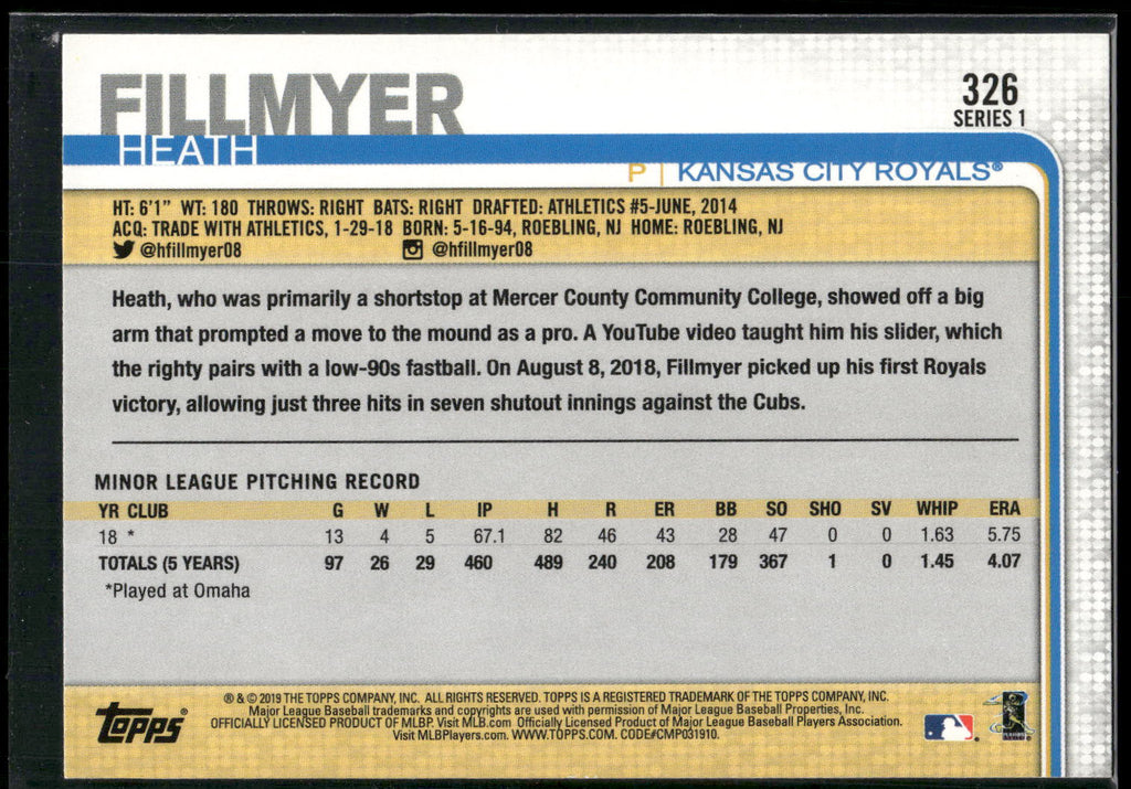 2019 Topps #326 Heath Fillmyer
