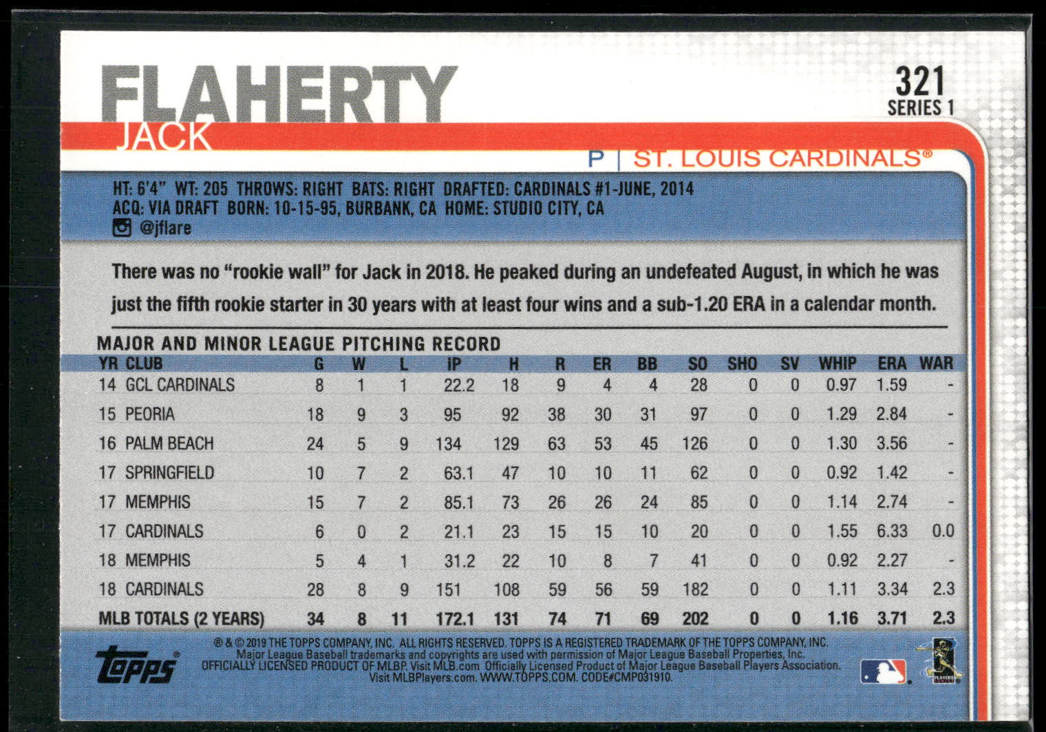 2019 Topps #321 Jack Flaherty