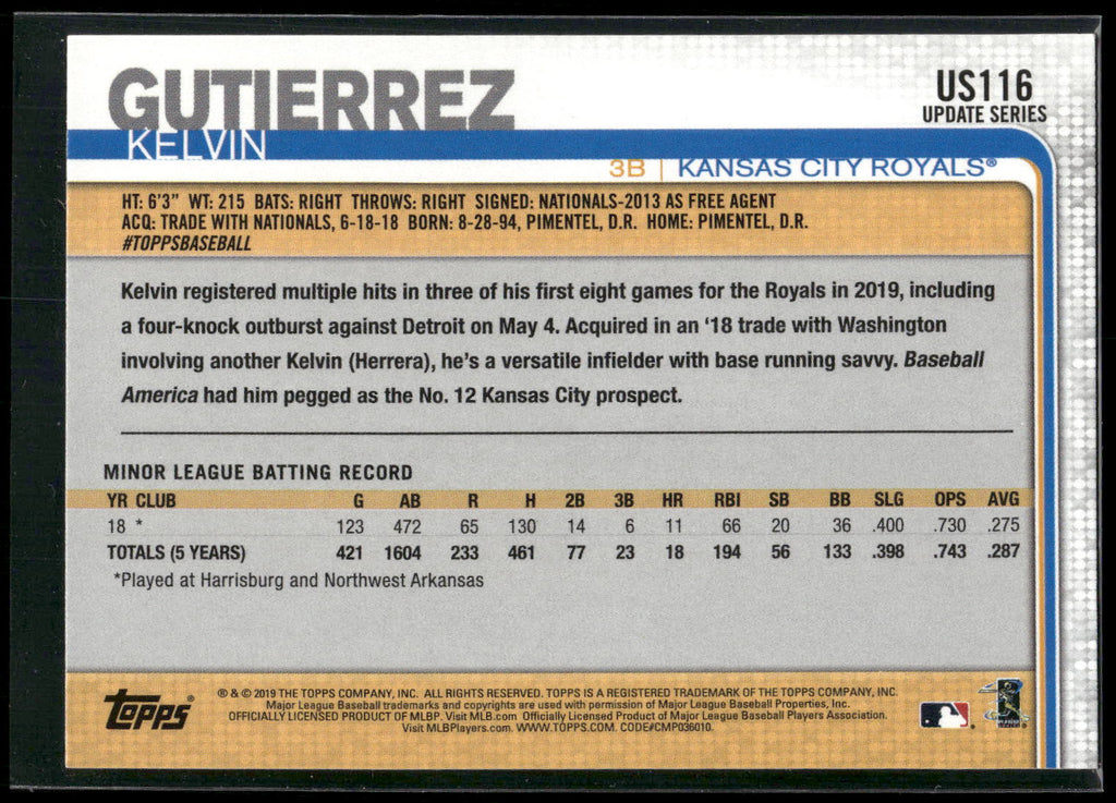 2019 Topps Update #US116 Kelvin Gutierrez