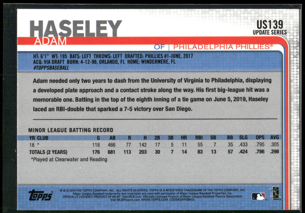 2019 Topps Update #US139 Adam Haseley