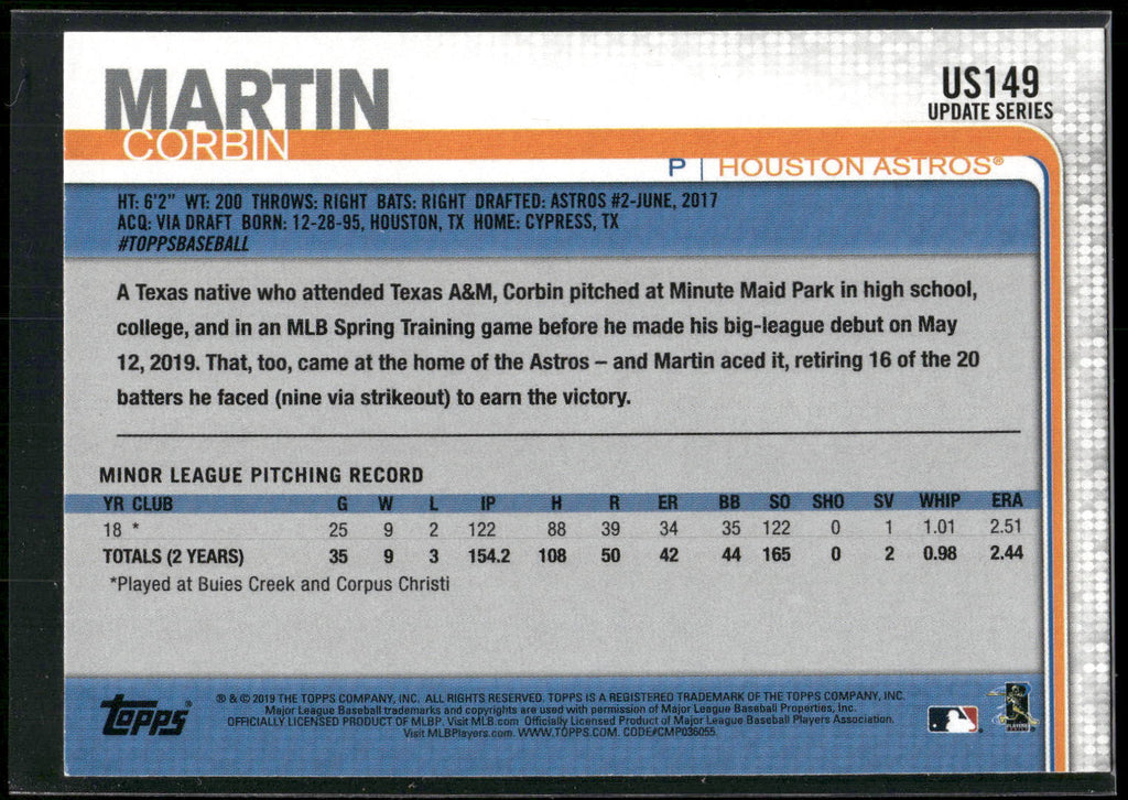 2019 Topps Update #US149b Corbin Martin