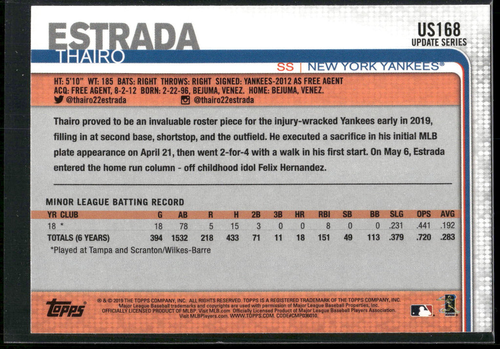 2019 Topps Update #US168 Thairo Estrada