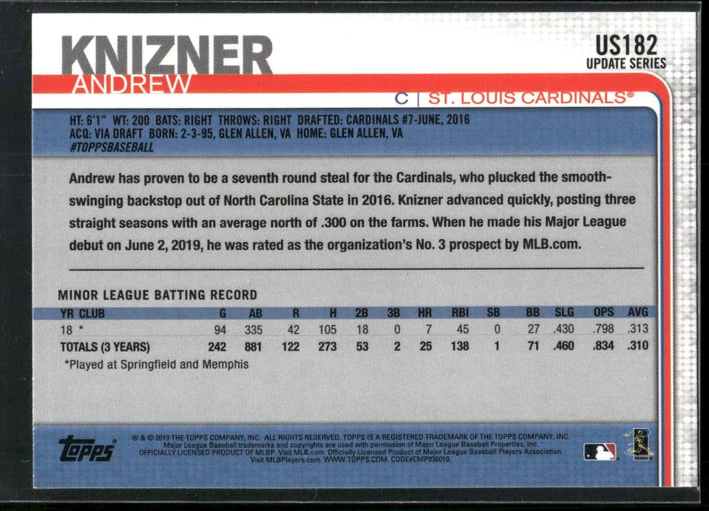 2019 Topps Update #US182 Andrew Knizner