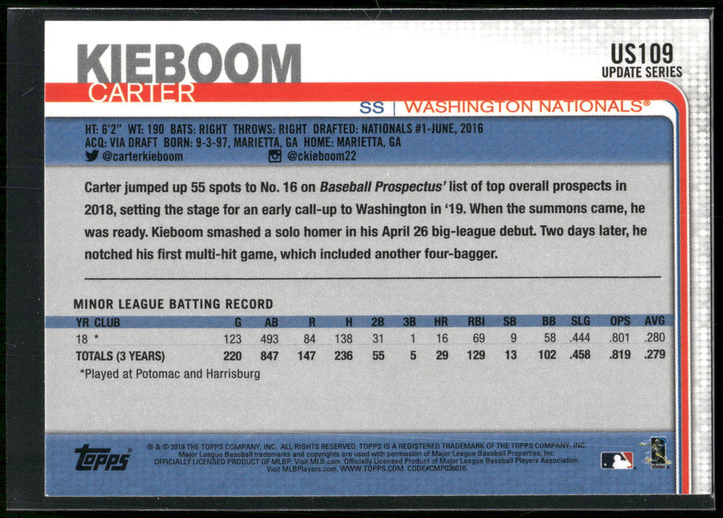 2019 Topps Update #US109 Carter Kieboom