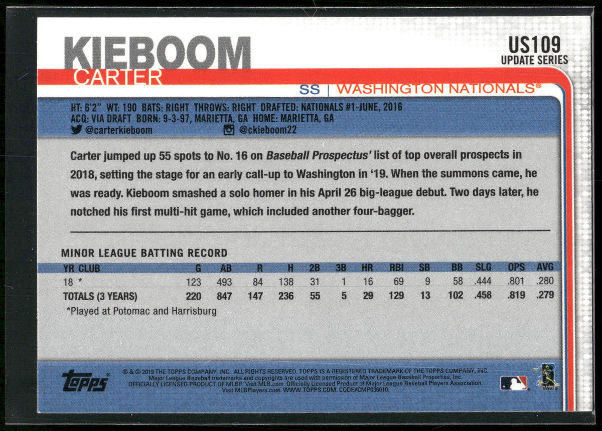 2019 Topps Update #US109 Carter Kieboom