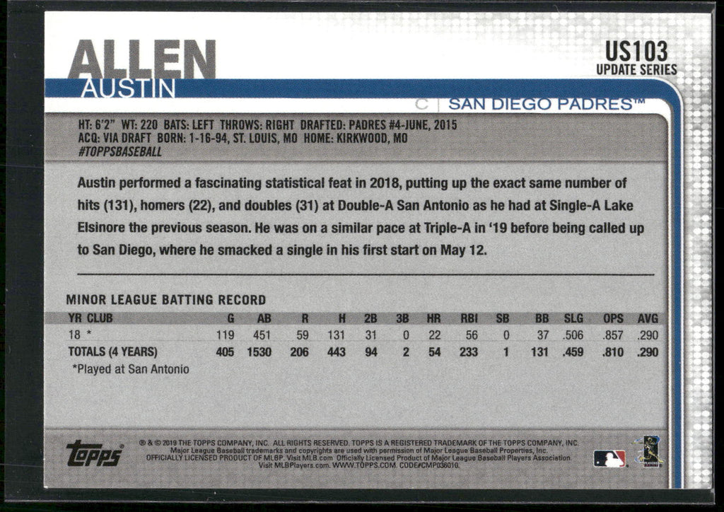 2019 Topps Update #US103 Austin Allen