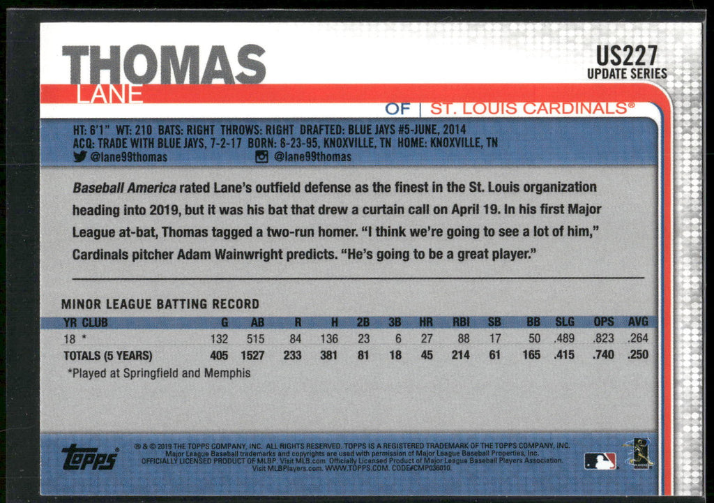 2019 Topps Update #US227 Lane Thomas