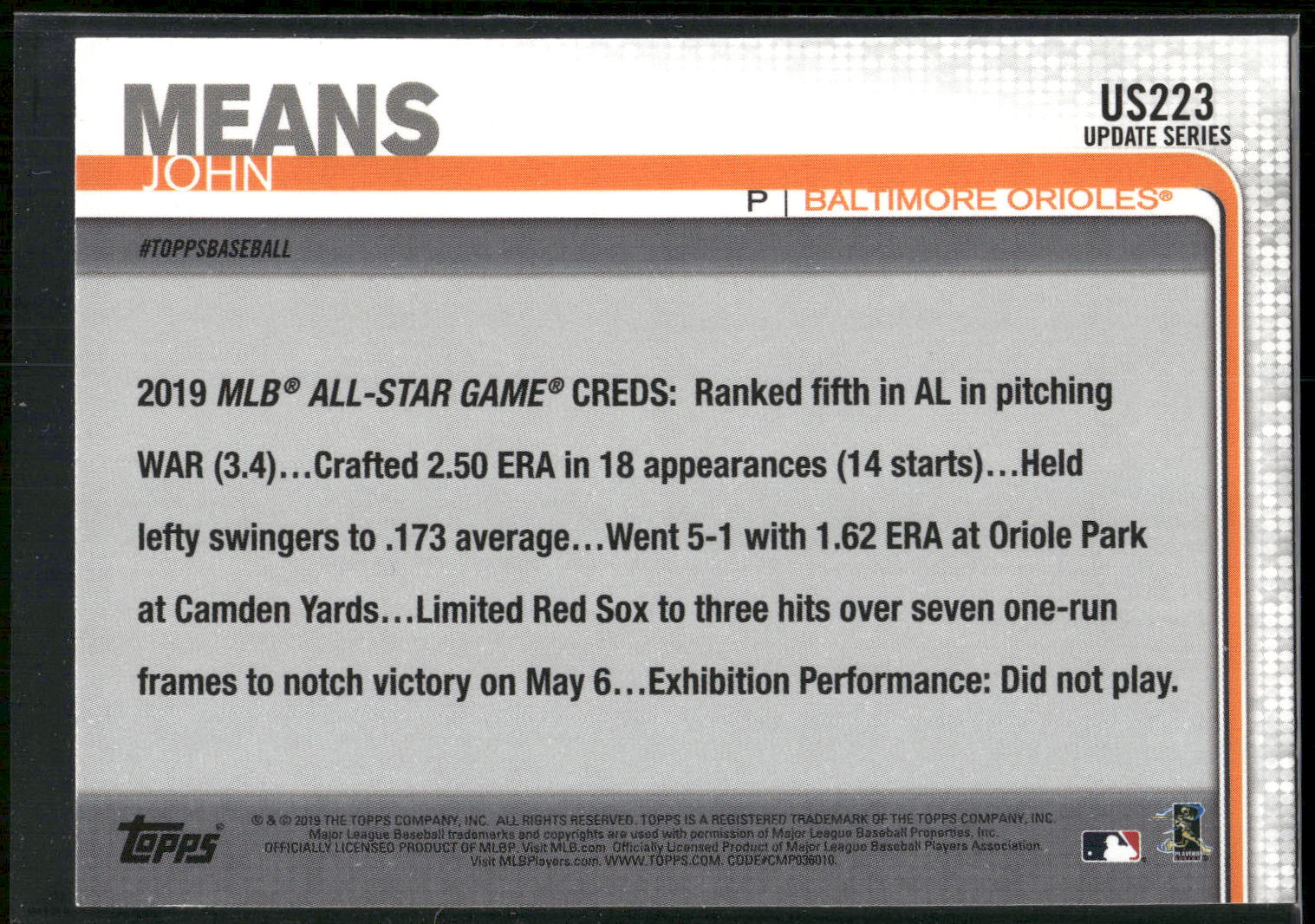 2019 Topps Update #US223 John Means