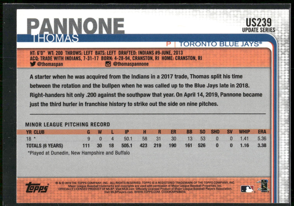 2019 Topps Update #US239 Thomas Pannone