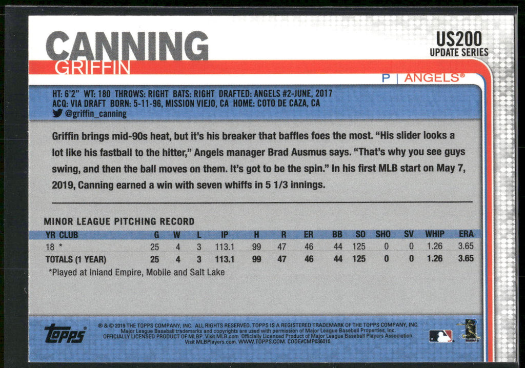 2019 Topps Update #US200 Griffin Canning