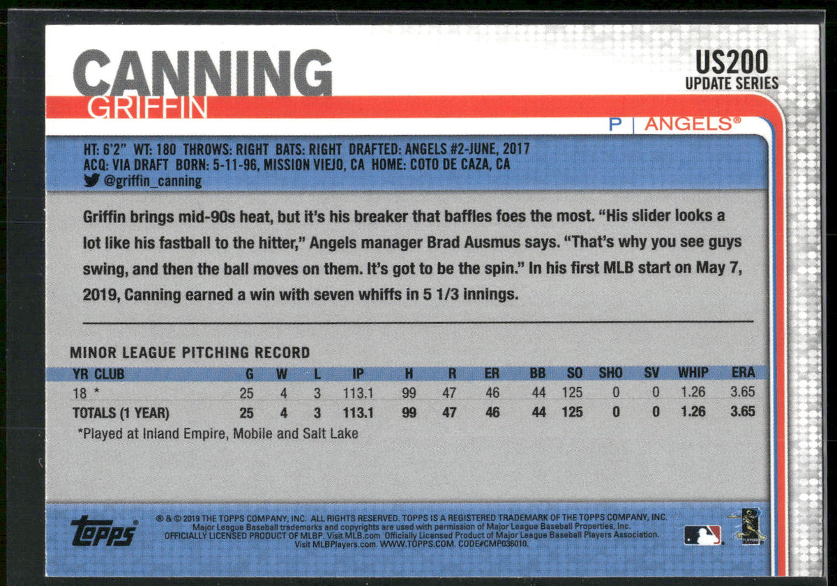 2019 Topps Update #US200 Griffin Canning