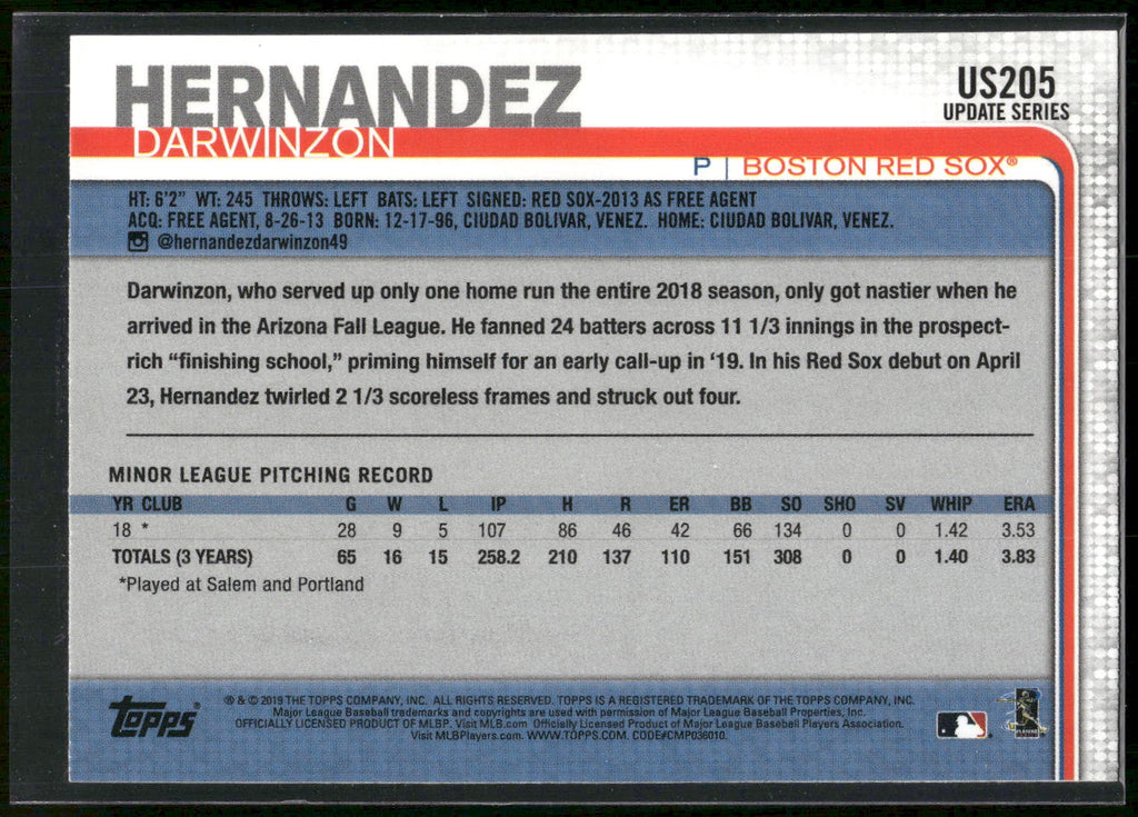 2019 Topps Update #US205 Darwinzon Hernandez