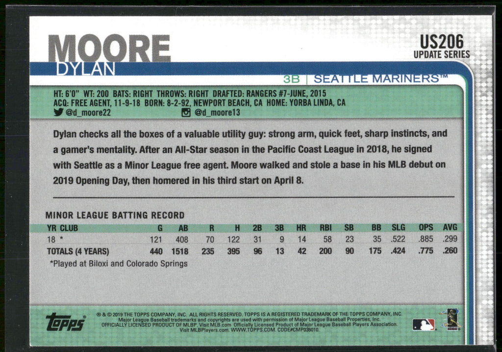 2019 Topps Update #US206 Dylan Moore